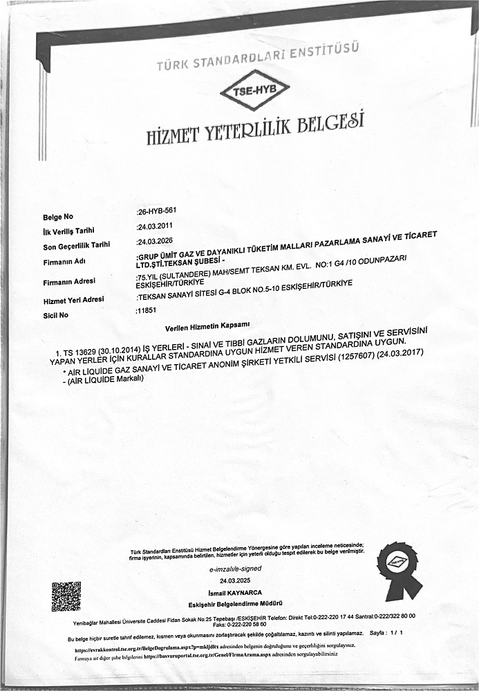 Hizmet Yeterlilik Belgesi